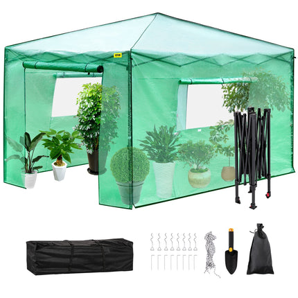 12\'x 8\'x 8\' Pop-Up Greenhouse, Set Up in Minutes, Portable Greenhouse with Doors & Windows. High Strength PE Cover & Powder-Coated Steel Construction.