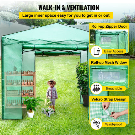 12\'x 8\'x 8\' Pop-Up Greenhouse, Set Up in Minutes, Portable Greenhouse with Doors & Windows. High Strength PE Cover & Powder-Coated Steel Construction.