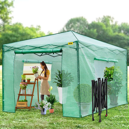 12\'x 8\'x 8\' Pop-Up Greenhouse, Set Up in Minutes, Portable Greenhouse with Doors & Windows. High Strength PE Cover & Powder-Coated Steel Construction.