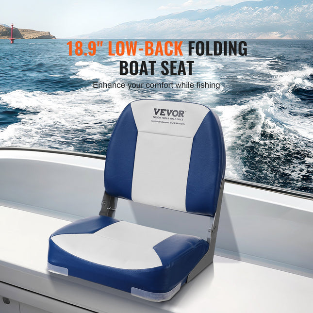 Boat Seat, 480 mm Low Back Boat Seat, Folding Boat Chair with Thickened Sponge Padding and Hinge, Fold-Down Boat Captain Chair for Fishing Boat, Sightseeing Boat, Speedboat, Canoe, 1-Piece.