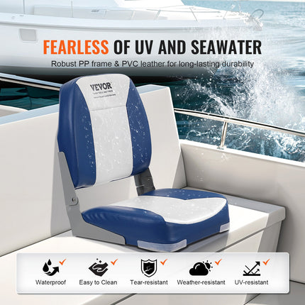 Boat Seat, 480 mm Low Back Boat Seat, Folding Boat Chair with Thickened Sponge Padding and Hinge, Fold-Down Boat Captain Chair for Fishing Boat, Sightseeing Boat, Speedboat, Canoe, 1-Piece.