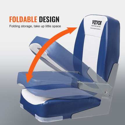 Boat Seat, 480 mm Low Back Boat Seat, Folding Boat Chair with Thickened Sponge Padding and Hinge, Fold-Down Boat Captain Chair for Fishing Boat, Sightseeing Boat, Speedboat, Canoe, 1-Piece.