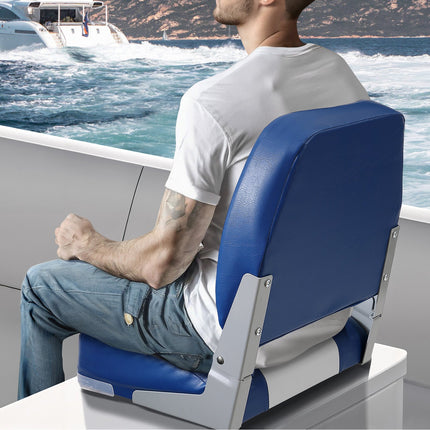 Boat Seat, 480 mm Low Back Boat Seat, Folding Boat Chair with Thickened Sponge Padding and Hinge, Fold-Down Boat Captain Chair for Fishing Boat, Sightseeing Boat, Speedboat, Canoe, 1-Piece.