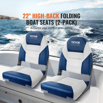 Boat Seats, 555 mm High Back Boat Seat, Folding Boat Chair with Thickened Sponge Padding and Hinge, Fold-Down Boat Captain Chairs for Fishing Boat, Sightseeing Boat, Speedboat, Canoe, 2-Pack.