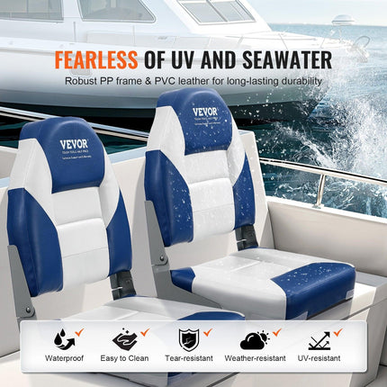 Boat Seats, 555 mm High Back Boat Seat, Folding Boat Chair with Thickened Sponge Padding and Hinge, Fold-Down Boat Captain Chairs for Fishing Boat, Sightseeing Boat, Speedboat, Canoe, 2-Pack.