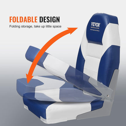 Boat Seats, 555 mm High Back Boat Seat, Folding Boat Chair with Thickened Sponge Padding and Hinge, Fold-Down Boat Captain Chairs for Fishing Boat, Sightseeing Boat, Speedboat, Canoe, 2-Pack.