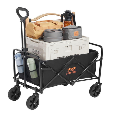 Collapsible Folding Wagon, 2 cu.ft Grass Wagon Cart with All-Terrain 5in Wheels, Heavy Duty Folding Wagon Cart 220 lbs Weight Capacity with Drink Holders, Sports Wagon for Camping, Shopping, Gar.