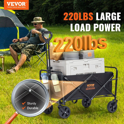 Collapsible Folding Wagon, 2 cu.ft Grass Wagon Cart with All-Terrain 5in Wheels, Heavy Duty Folding Wagon Cart 220 lbs Weight Capacity with Drink Holders, Sports Wagon for Camping, Shopping, Gar.