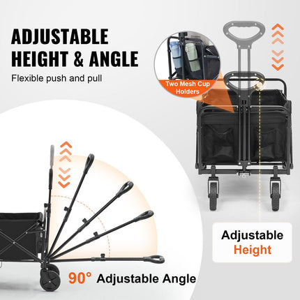 Collapsible Folding Wagon, 2 cu.ft Grass Wagon Cart with All-Terrain 5in Wheels, Heavy Duty Folding Wagon Cart 220 lbs Weight Capacity with Drink Holders, Sports Wagon for Camping, Shopping, Gar.
