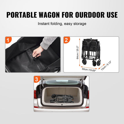 Collapsible Folding Wagon, 2 cu.ft Grass Wagon Cart with All-Terrain 5in Wheels, Heavy Duty Folding Wagon Cart 220 lbs Weight Capacity with Drink Holders, Sports Wagon for Camping, Shopping, Gar.