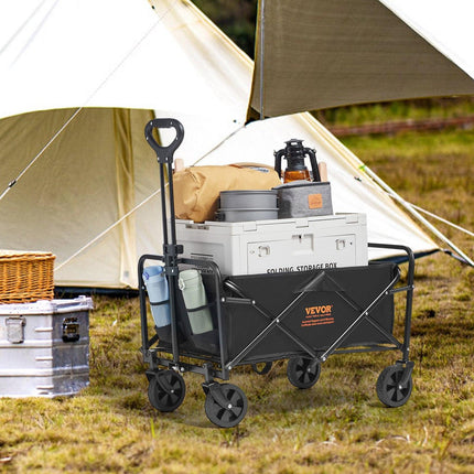 Collapsible Folding Wagon, 2 cu.ft Grass Wagon Cart with All-Terrain 5in Wheels, Heavy Duty Folding Wagon Cart 220 lbs Weight Capacity with Drink Holders, Sports Wagon for Camping, Shopping, Gar.