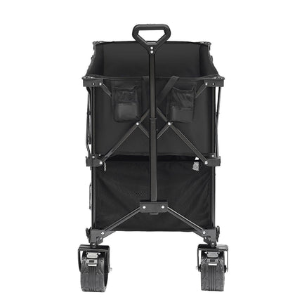 Foldable Double Decker Wagon, 400L Collapsible Wagon Cart with All-Terrain Wheels, Heavy Duty Folding Wagon Cart 350-450 lb Weight Capacity for Camping, Shopping, Garden, 52" Extra Long Extender.