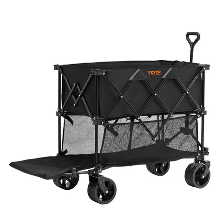 Foldable Double Decker Wagon, 400L Collapsible Wagon Cart with All-Terrain Wheels, Heavy Duty Folding Wagon Cart 350-450 lb Weight Capacity for Camping, Shopping, Garden, 52" Extra Long Extender.
