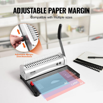 Binding Machine, Comb Binding Machine 21-Holes Binding 450 Sheets, Book Binder Machine with 100 PCS 3/8'' Comb Binding Spines, for Letter Size, A4, A5.