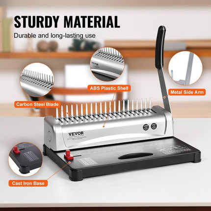 Binding Machine, Comb Binding Machine 21-Holes Binding 450 Sheets, Book Binder Machine with 100 PCS 3/8'' Comb Binding Spines, for Letter Size, A4, A5.