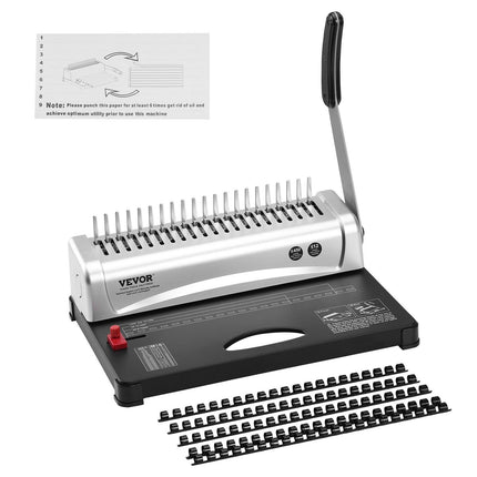 Binding Machine, Comb Binding Machine 21-Holes Binding 450 Sheets, Book Binder Machine with 100 PCS 3/8'' Comb Binding Spines, for Letter Size, A4, A5.