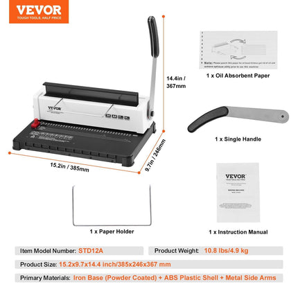 Coil Spiral Binding Machine, Manual Book Maker 34-Holes Binding 120 Sheets, Punch Binder with Adjustable Side Margin, for Letter Size, A4, A5.