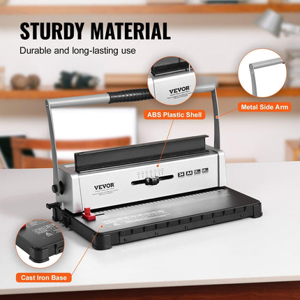 Coil Spiral Binding Machine, Manual Book Maker 34-Holes Binding 120 Sheets, Punch Binder with Adjustable 3/16" - 9/16" Coil Binding Spines and Side Margin, for Letter Size, A4, A5.