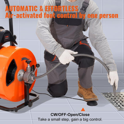 Drain Cleaner Machine Electric Drain Auger 100 FT x 3/4In Auto Feed.