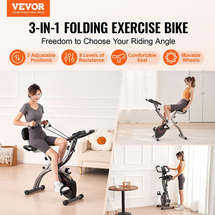 Folding Exercise Bike, Foldable Fitness Stationary Bike, Adjustable Magnetic Resistance Stationary Bike, Upright Indoor Cycling Bike for Home Gym Workout, Comfortable Seat Cushion, LCD Monitor.