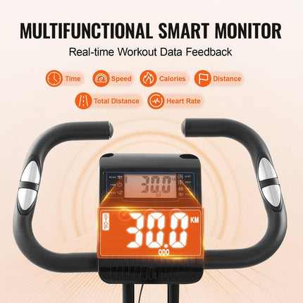 Folding Exercise Bike, Foldable Fitness Stationary Bike, Adjustable Magnetic Resistance Stationary Bike, Upright Indoor Cycling Bike for Home Gym Workout, Comfortable Seat Cushion, LCD Monitor.