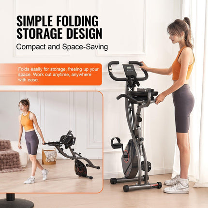Folding Exercise Bike, Foldable Fitness Stationary Bike, Adjustable Magnetic Resistance Stationary Bike, Upright Indoor Cycling Bike for Home Gym Workout, Comfortable Seat Cushion, LCD Monitor.