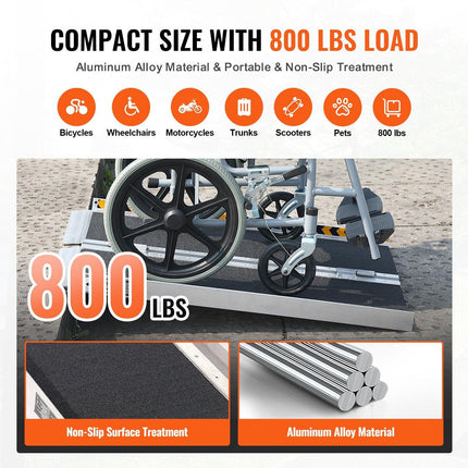 Portable Wheelchair Ramp 2FT, Non-Slip Aluminum Folding Handicap Ramp, Door Threshold Ramps for Wheelchair for Home,Wheel Chair Ramp Steps, Cars, Scooter, Cart, Curbs, Stairs.