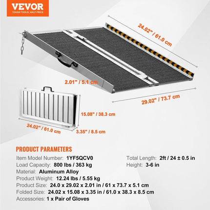 Portable Wheelchair Ramp 2FT, Non-Slip Aluminum Folding Handicap Ramp, Door Threshold Ramps for Wheelchair for Home,Wheel Chair Ramp Steps, Cars, Scooter, Cart, Curbs, Stairs.
