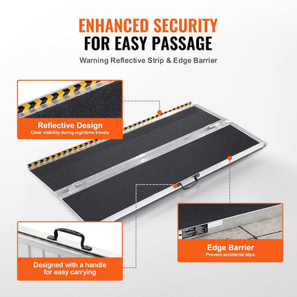 Portable Wheelchair Ramp, 183 cm 363 kg Capacity, Non-Slip Aluminum Folding Threshold Ramp, Foldable Mobility Scooter Ramp Wheel Chair Ramp, Handicap Ramp for Home Steps, Stairs, Doorways, Curbs.