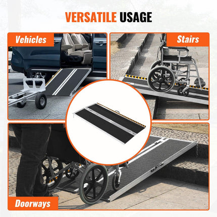 Portable Wheelchair Ramp, 183 cm 363 kg Capacity, Non-Slip Aluminum Folding Threshold Ramp, Foldable Mobility Scooter Ramp Wheel Chair Ramp, Handicap Ramp for Home Steps, Stairs, Doorways, Curbs.
