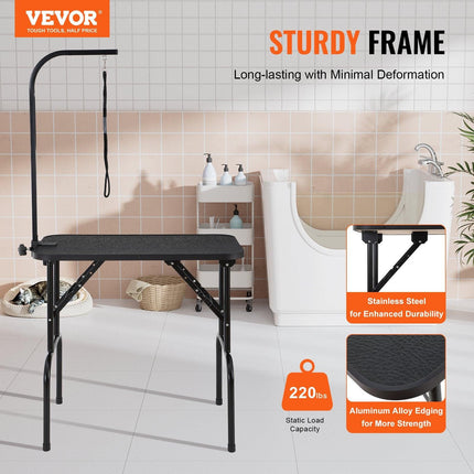 Pet Grooming Table Arm with Clamp, 808 x 460 mm Dog Grooming Station, Foldable Pets Grooming Stand for Medium and Small Dogs, Free No Sit Haunch Holder with Grooming Loop, Bearing 99.8kg.