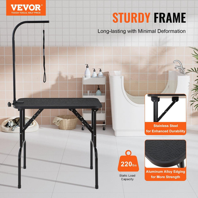 Pet Grooming Table Arm with Clamp, 808 x 460 mm Dog Grooming Station, Foldable Pets Grooming Stand for Medium and Small Dogs, Free No Sit Haunch Holder with Grooming Loop, Bearing 99.8kg.