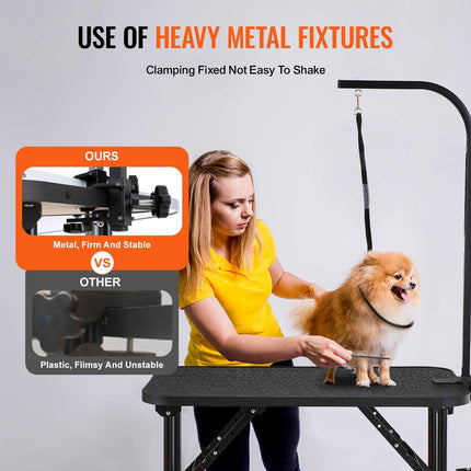 Pet Grooming Table Arm with Clamp, 808 x 460 mm Dog Grooming Station, Foldable Pets Grooming Stand for Medium and Small Dogs, Free No Sit Haunch Holder with Grooming Loop, Bearing 99.8kg.