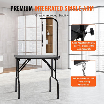 Pet Grooming Table Arm with Clamp, 808 x 460 mm Dog Grooming Station, Foldable Pets Grooming Stand for Medium and Small Dogs, Free No Sit Haunch Holder with Grooming Loop, Bearing 99.8kg.