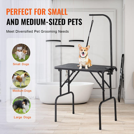 Pet Grooming Table Arm with Clamp, 808 x 460 mm Dog Grooming Station, Foldable Pets Grooming Stand for Medium and Small Dogs, Free No Sit Haunch Holder with Grooming Loop, Bearing 99.8kg.