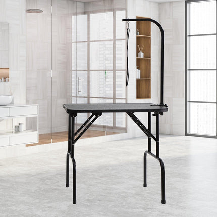 Pet Grooming Table Arm with Clamp, 808 x 460 mm Dog Grooming Station, Foldable Pets Grooming Stand for Medium and Small Dogs, Free No Sit Haunch Holder with Grooming Loop, Bearing 99.8kg.