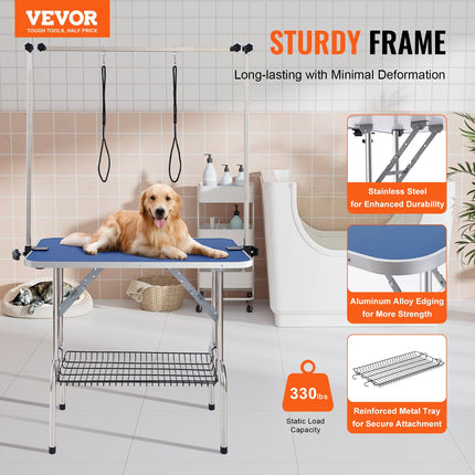 Pet Grooming Table Two Arms with Clamp, 915 x 610mm Dog Grooming Station, Foldable Pets Grooming Stand for Medium and Small Dogs, Free Two No Sit Haunch Holder with Grooming Loop, Bearing 150kg.