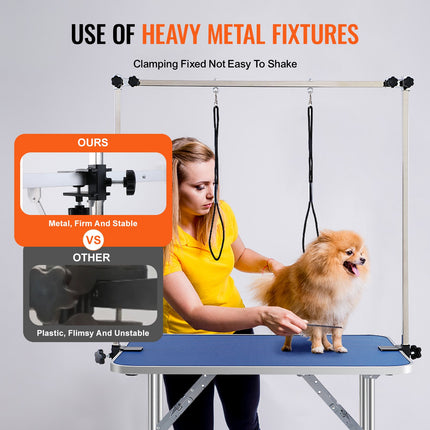 Pet Grooming Table Two Arms with Clamp, 915 x 610mm Dog Grooming Station, Foldable Pets Grooming Stand for Medium and Small Dogs, Free Two No Sit Haunch Holder with Grooming Loop, Bearing 150kg.