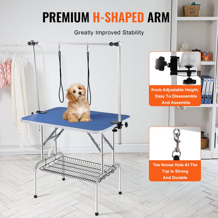 Pet Grooming Table Two Arms with Clamp, 915 x 610mm Dog Grooming Station, Foldable Pets Grooming Stand for Medium and Small Dogs, Free Two No Sit Haunch Holder with Grooming Loop, Bearing 150kg.