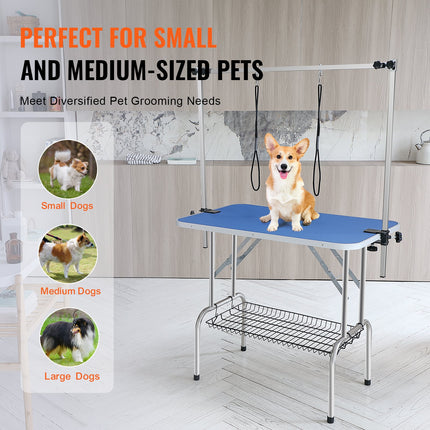 Pet Grooming Table Two Arms with Clamp, 915 x 610mm Dog Grooming Station, Foldable Pets Grooming Stand for Medium and Small Dogs, Free Two No Sit Haunch Holder with Grooming Loop, Bearing 150kg.