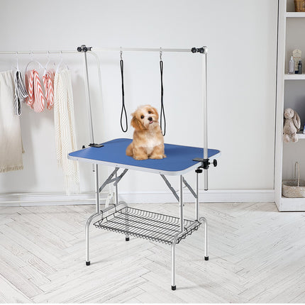 Pet Grooming Table Two Arms with Clamp, 915 x 610mm Dog Grooming Station, Foldable Pets Grooming Stand for Medium and Small Dogs, Free Two No Sit Haunch Holder with Grooming Loop, Bearing 150kg.