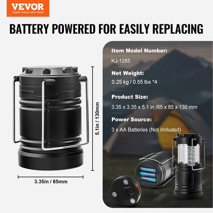LED Camping Lanterns Collapsible Battery Powered Flashlights Set of 4.
