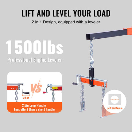 Hydraulic Engine Hoist with Lever, 2000KG Heavy-duty Cherry Picker Shop Crane, Foldable Engine Crane and Engine Hoist leveler for Auto Repair, Motors, Weights Lifting, Loading.