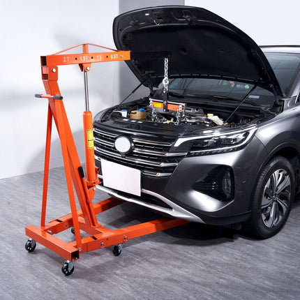 Hydraulic Engine Hoist with Lever, 2000KG Heavy-duty Cherry Picker Shop Crane, Foldable Engine Crane and Engine Hoist leveler for Auto Repair, Motors, Weights Lifting, Loading.