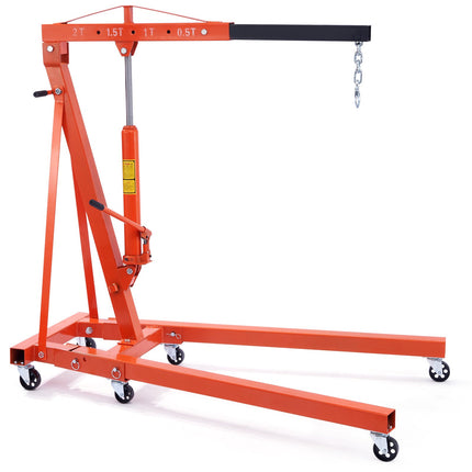 Hydraulic Engine Hoist with Lever, 2000KG Heavy-duty Cherry Picker Shop Crane, Foldable Engine Crane and Engine Hoist leveler for Auto Repair, Motors, Weights Lifting, Loading.