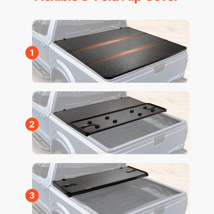 Tri-Fold Truck Bed Tonneau Cover, Compatible with 2015-2024 Ford F-150, 2004 mm Bed, Only Fit 2004 x 1656 mm Inside Bed, 181.4 kg Load Capacity with Built-in LED Light, Quick Folding, Black.