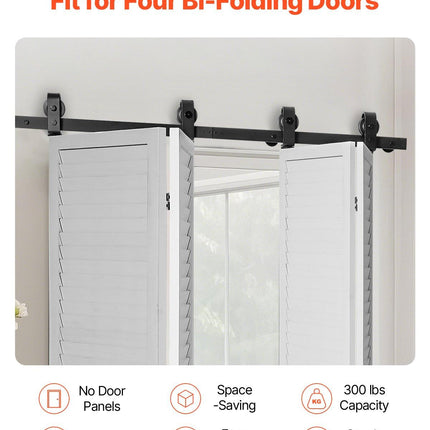 Bi-Folding Sliding Barn Door Hardware Track Kit, 52" Top Mount Track Kit, Slide Smoothly & Quietly, Heavy Duty, Easy to Install, Suitable for Four 12" Closet Pantry Laundry Doors (Not Included).