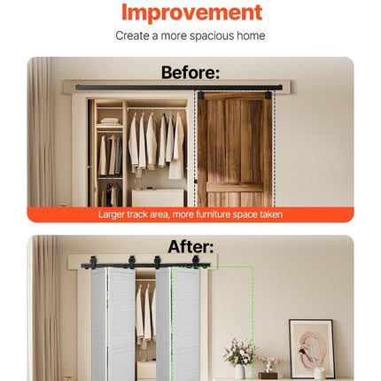 Bi-Folding Sliding Barn Door Hardware Track Kit, 52" Top Mount Track Kit, Slide Smoothly & Quietly, Heavy Duty, Easy to Install, Suitable for Four 12" Closet Pantry Laundry Doors (Not Included).
