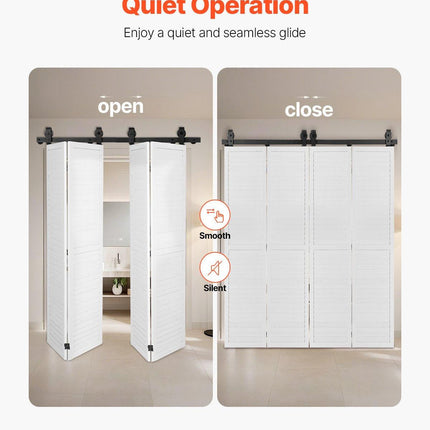 Bi-Folding Sliding Barn Door Hardware Track Kit, 52" Top Mount Track Kit, Slide Smoothly & Quietly, Heavy Duty, Easy to Install, Suitable for Four 12" Closet Pantry Laundry Doors (Not Included).