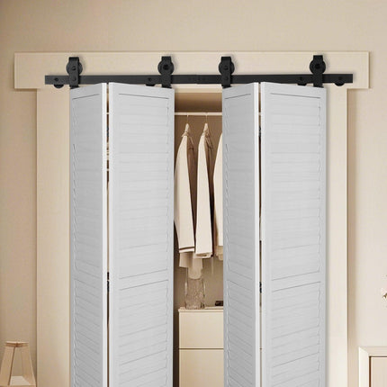Bi-Folding Sliding Barn Door Hardware Track Kit, 52" Top Mount Track Kit, Slide Smoothly & Quietly, Heavy Duty, Easy to Install, Suitable for Four 12" Closet Pantry Laundry Doors (Not Included).